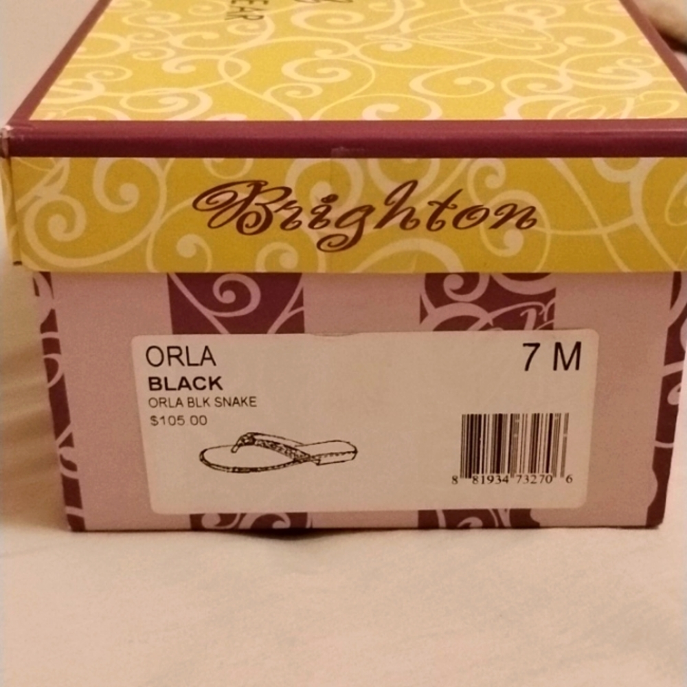 Brighton Orla Snake Print Black Leather Heart Thong Flip Flop Sandals Size 7 - Picture 5 of 5